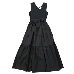 Jason Wu Fit & Flare Mixed Media Black Maxi Dress, Knit Top, Tiered Skirt, Sz M